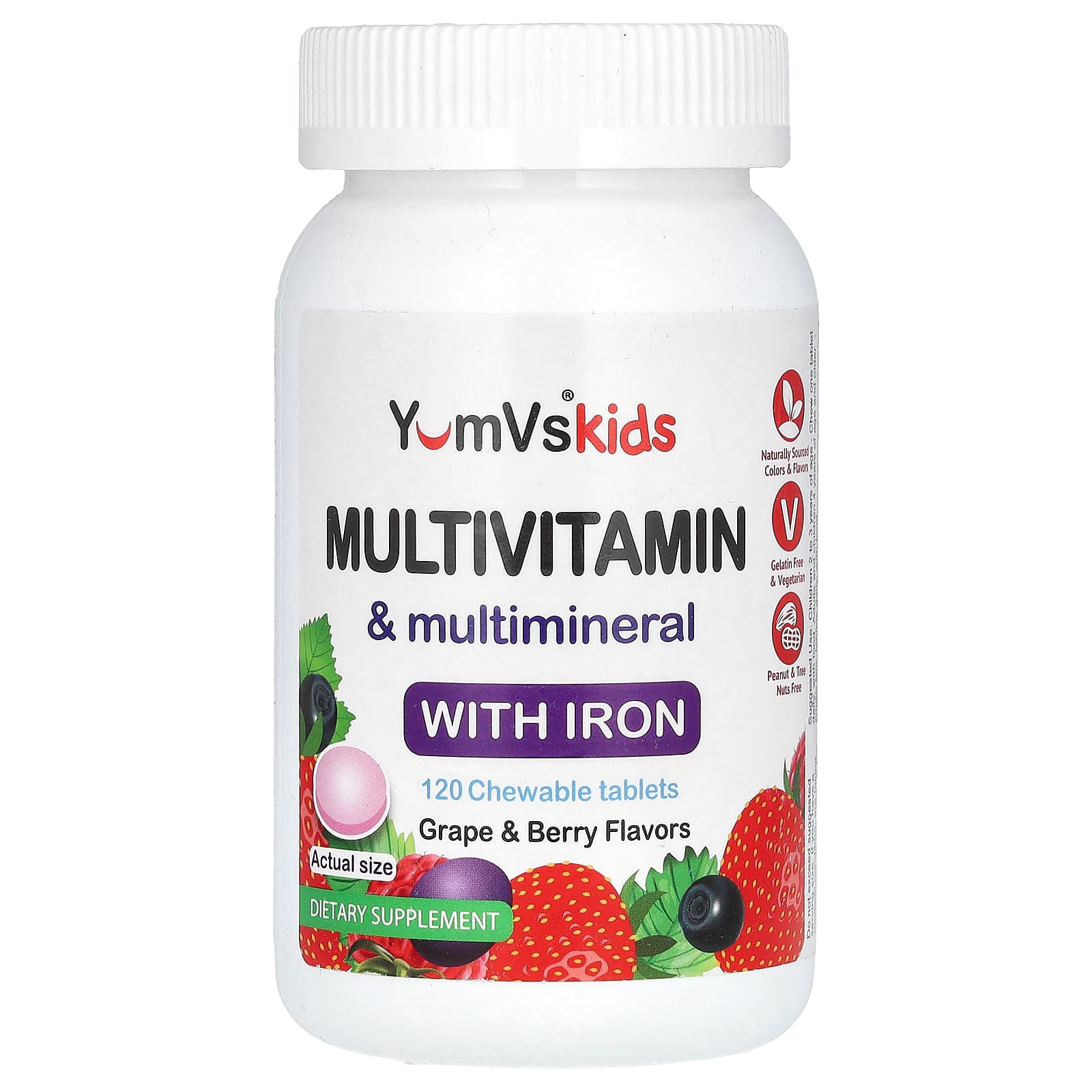 YumV's-Multivitamin & Multimineral with Iron-Grape & Berry-120 Chewable Tablets