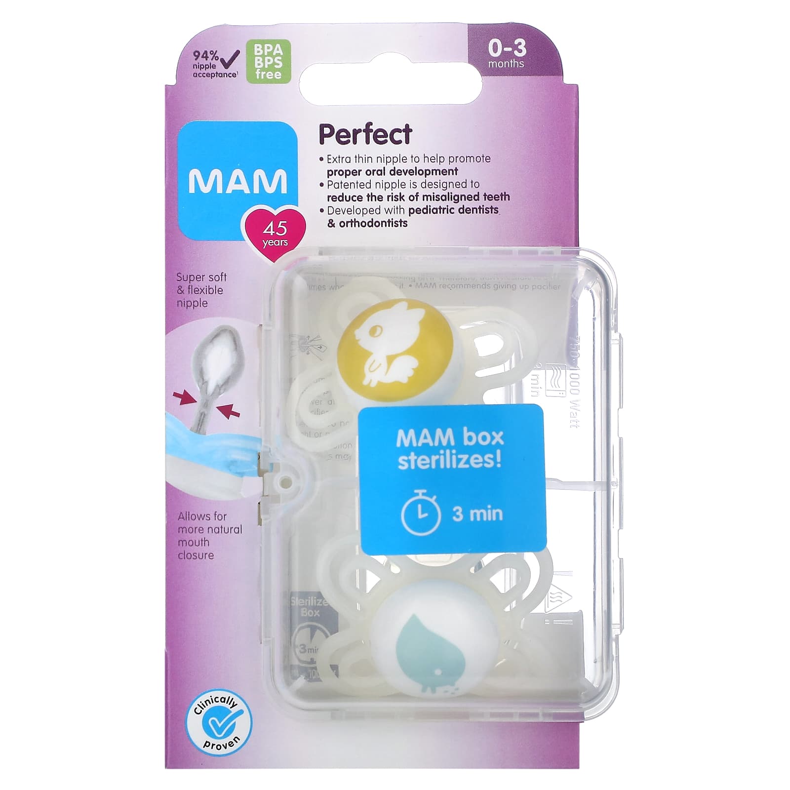 MAM-Perfect Pacifier-0-3 Months-Unisex-2 Count