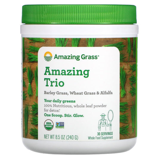 Amazing Grass-Amazing Trio-Barley Grass-Wheat Grass & Alfalfa-8.5 oz (240 g)