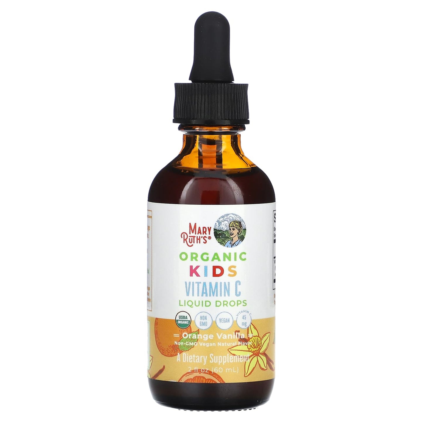 MaryRuth's, Organic Kids, Vitamin C Liquid Drops, 4-13 Years, Orange Vanilla, 2 fl oz (60 ml)