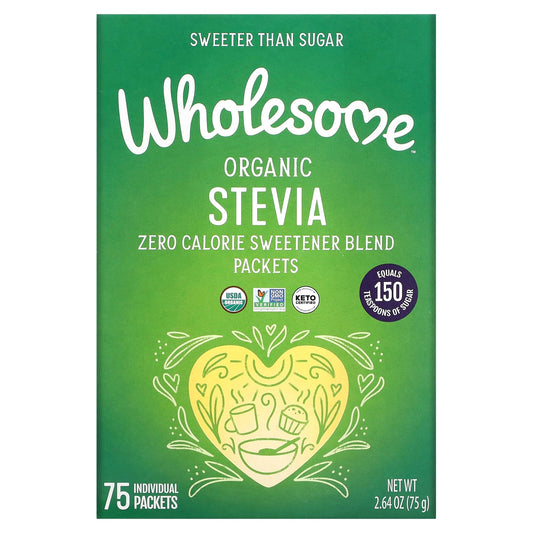 Wholesome Sweeteners-Organic Stevia-Zero Calorie Sweetener Blend-75 Individual Packets-2.64 oz (75 g)