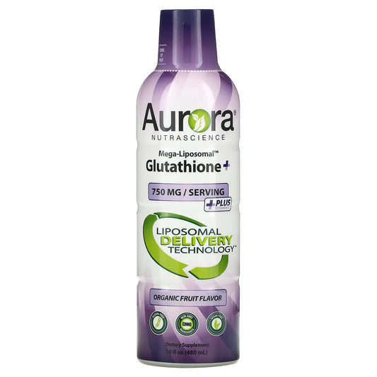 Aurora Nutrascience-Mega-Liposomal Glutathione+-Plus Vitamin C-Organic Fruit-750 mg-16 fl oz (480 ml)