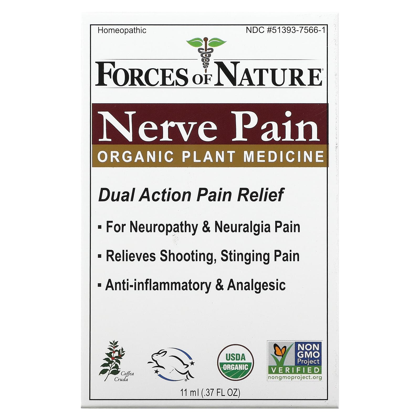 Forces of Nature-Nerve Pain-Organic Plant Medicine-0.37 fl oz (11 ml)