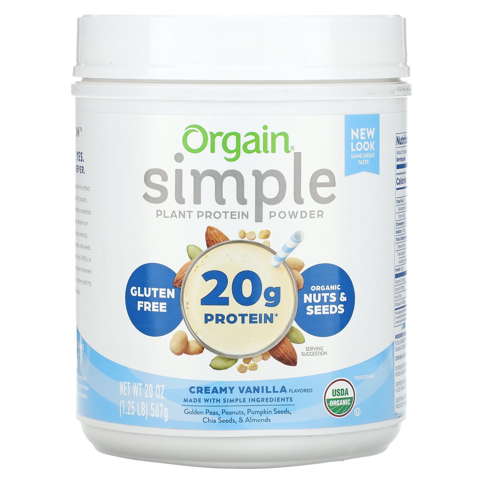 Orgain-Simple-Plant Protein Powder-Creamy Vanilla-20 oz (567 g)