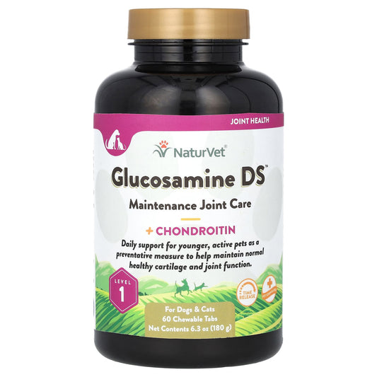 NaturVet-Glucosamine DS-Maintenance Joint Care +Chondroitin-Level 1-For Dogs & Cats-60 Chewable Tabs-6.3 oz (180 g)