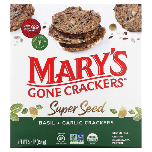 Mary's Gone Crackers-Super Seed Crackers-Basil + Garlic-5.5 oz (156 g)