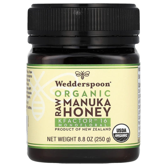 Wedderspoon-Organic Raw Manuka Honey-KFactor 16-8.8 oz (250 g)