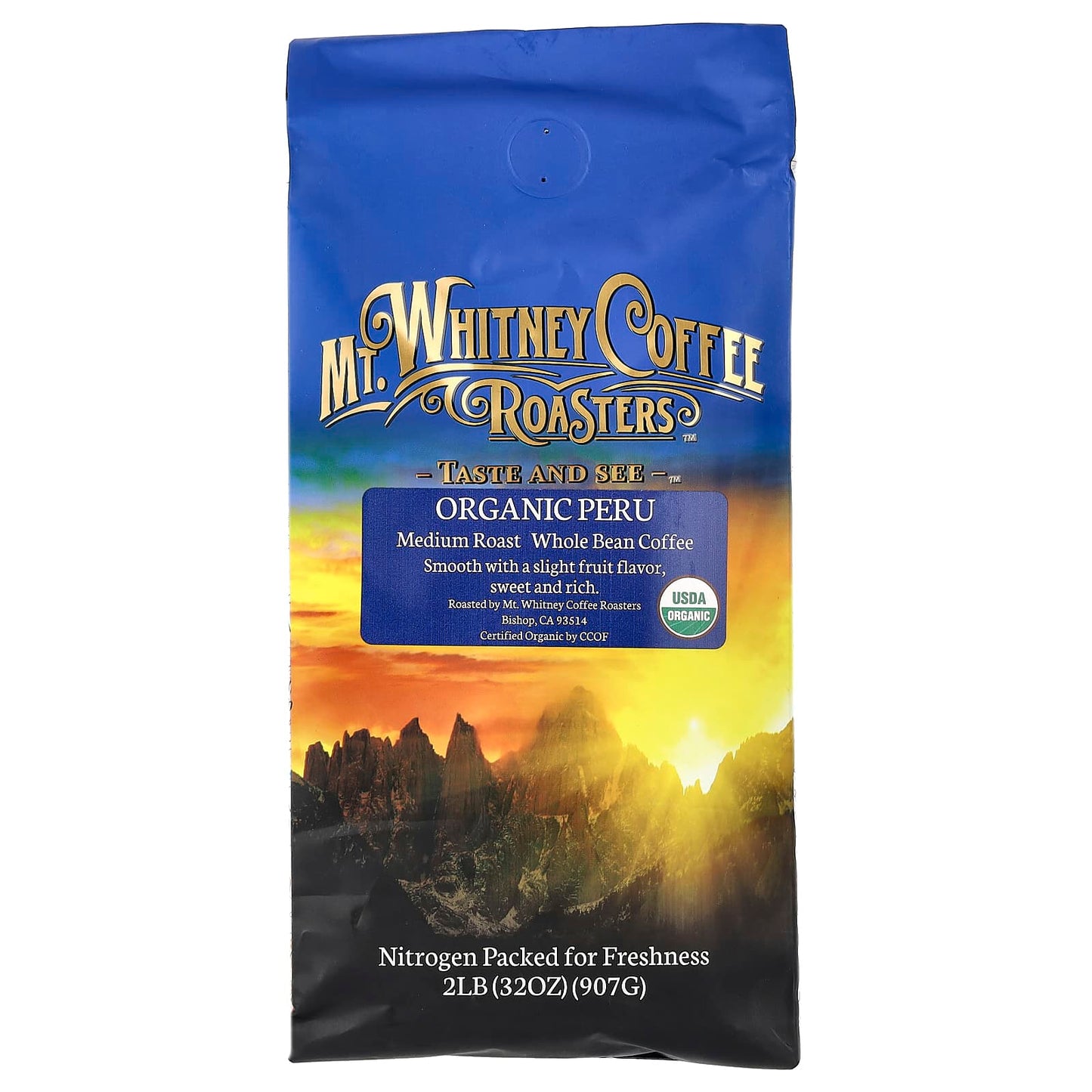 Mt. Whitney Coffee Roasters-Organic Peru-Whole Bean Coffee-Medium Roast-2 lb (907 g)