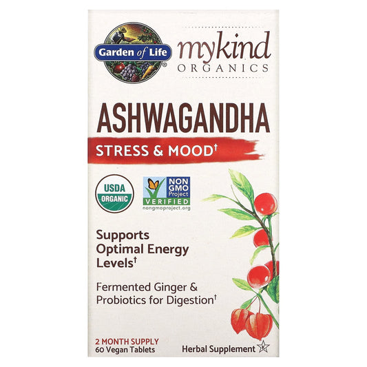 Garden of Life-MyKind Organics-Ashwagandha-Stress & Mood-60 Vegan Tablets