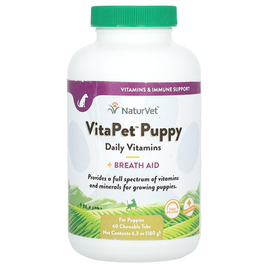 NaturVet-VitaPet Puppy-Daily Vitamins + Breath Aid-For Puppies-60 Chewable Tabs-6.3 oz (180 g)