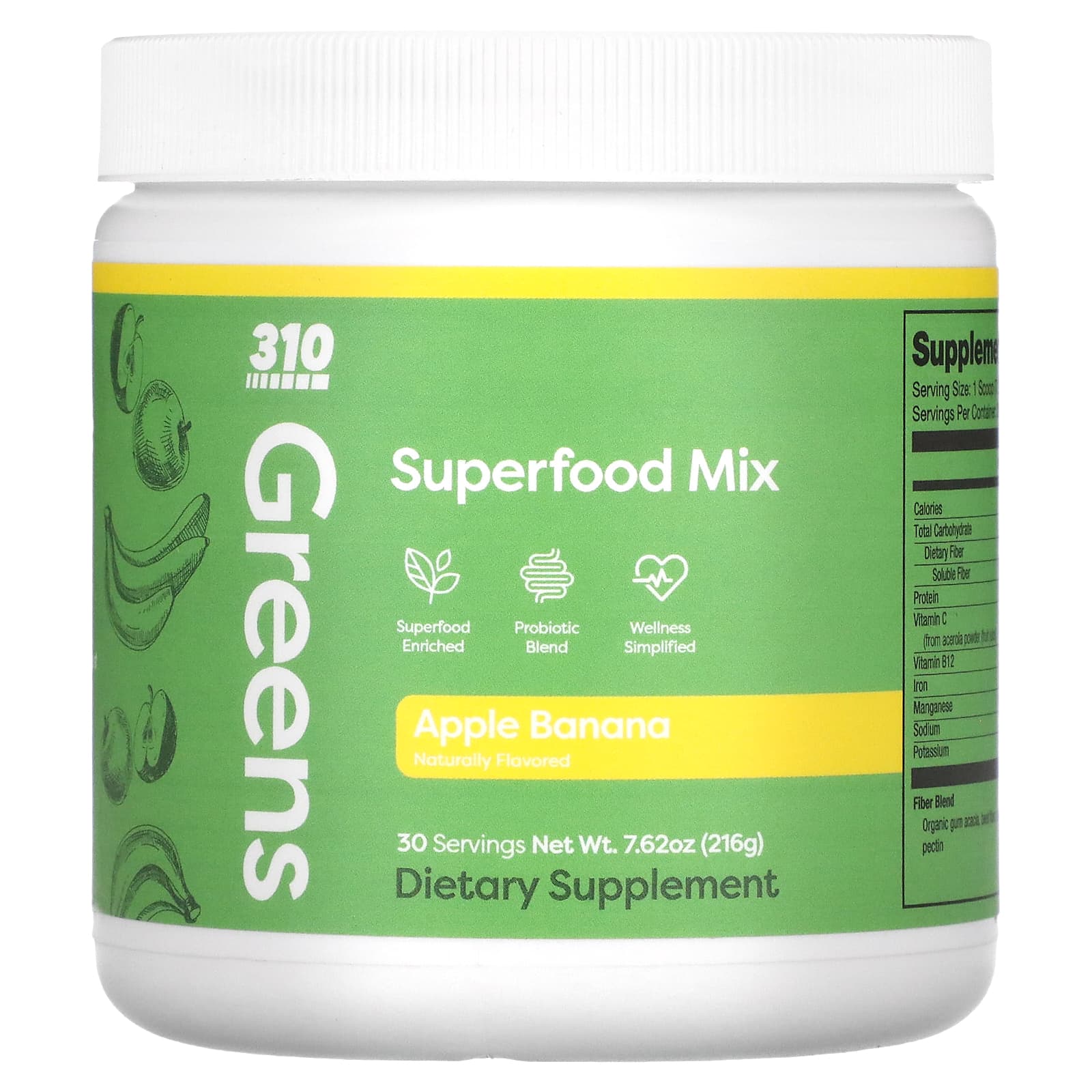 310 Nutrition-Greens-Superfood Mix-Apple Banana-7.62 oz (216 g)