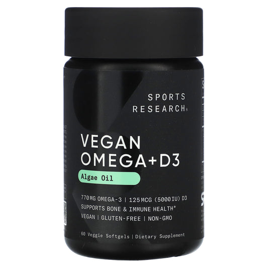 Sports Research-Vegan Omega + D3-60 Veggie Softgels