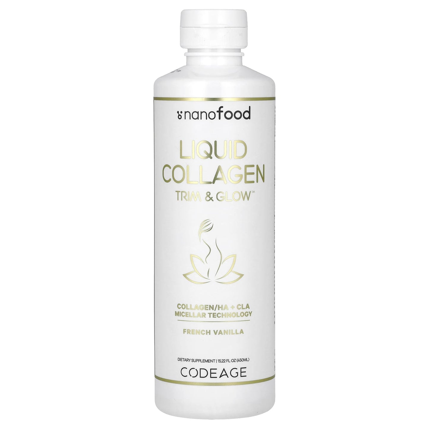 Codeage-Nanofood-Liquid Collagen-Trim & Glow-French Vanilla-15.22 fl oz (450 ml)