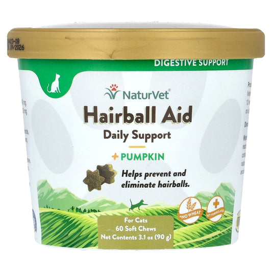 NaturVet-Hairball Aid Daily Support + Pumpkin-For Cats-60 Soft Chews-3.1 oz (90 g)