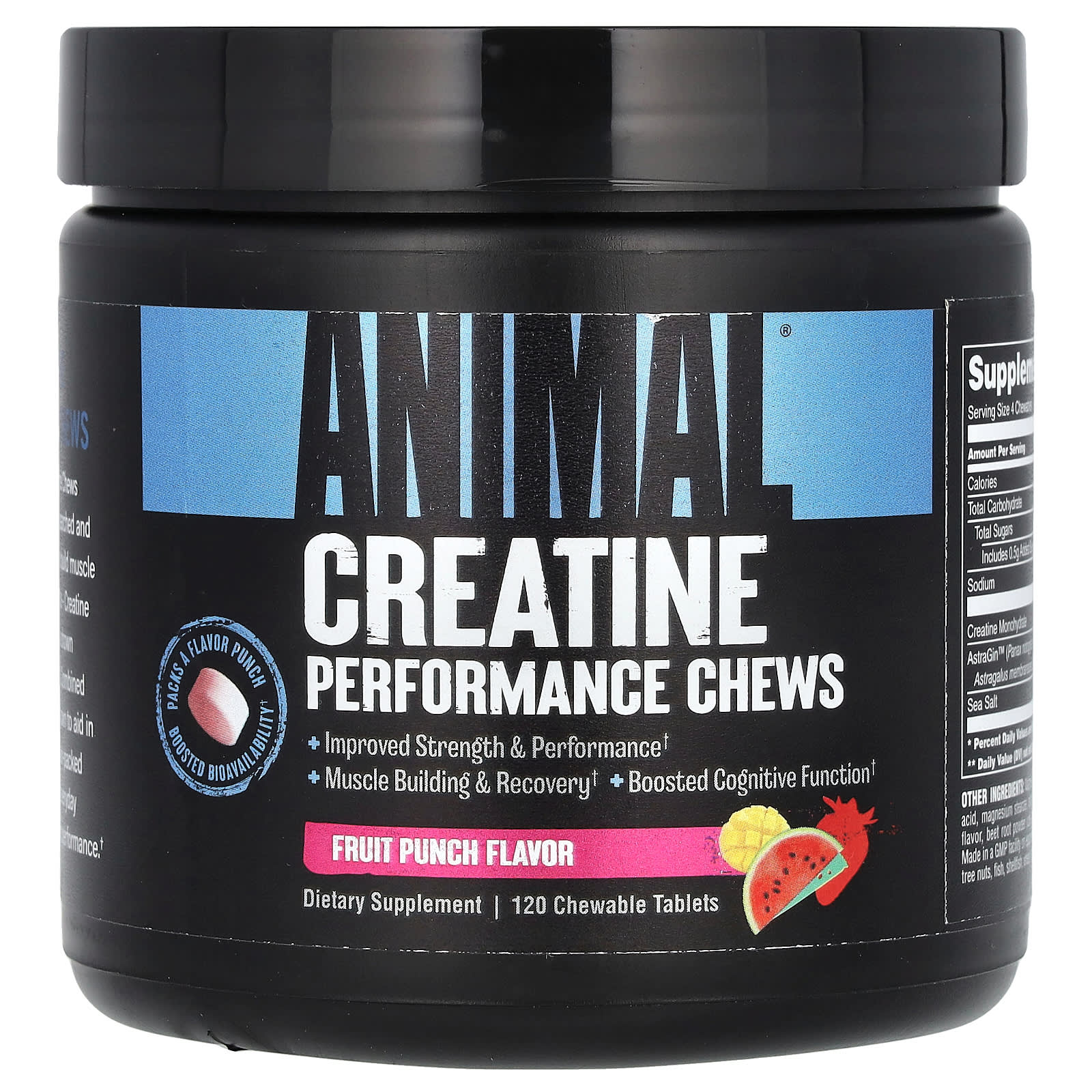 Animal-Creatine Performance Chews-Fruit Punch-120 Chewable Tablets