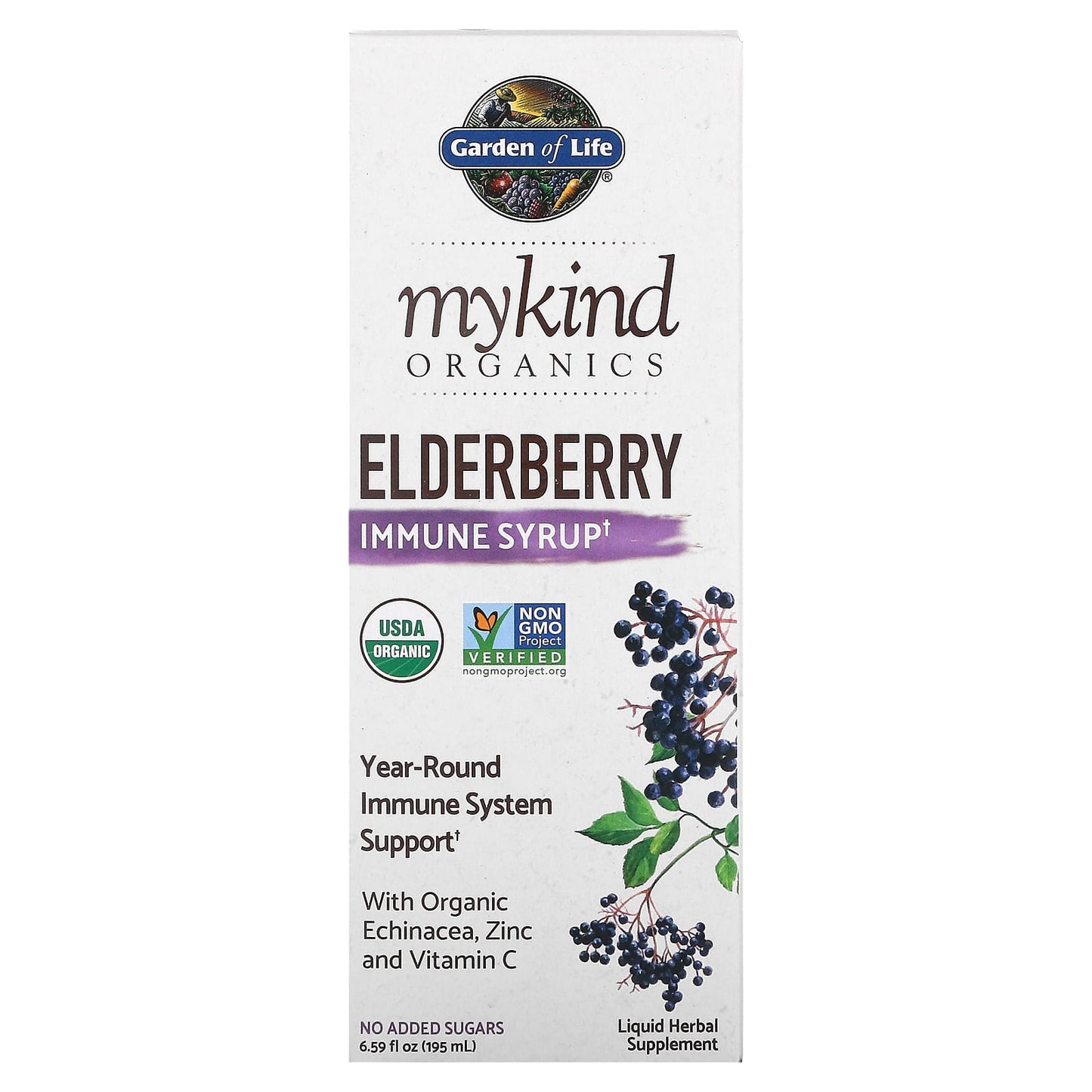 Garden of Life-MyKind Organics-Elderberry Immune Syrup-6.59 fl oz (195 ml)