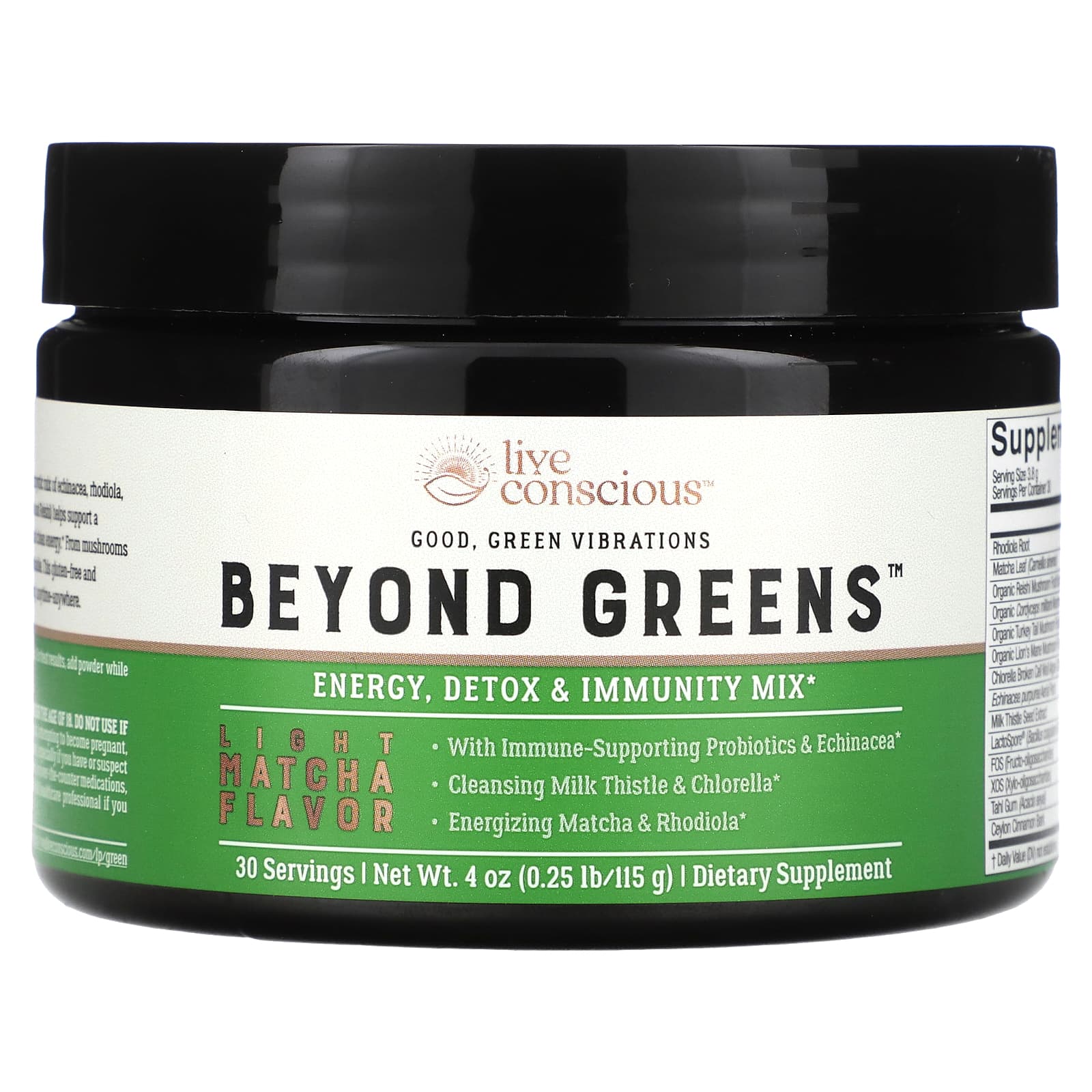 Live Conscious-Beyond Greens-Energy-Detox & Immunity Mix-Light Matcha-4 oz (115 g)