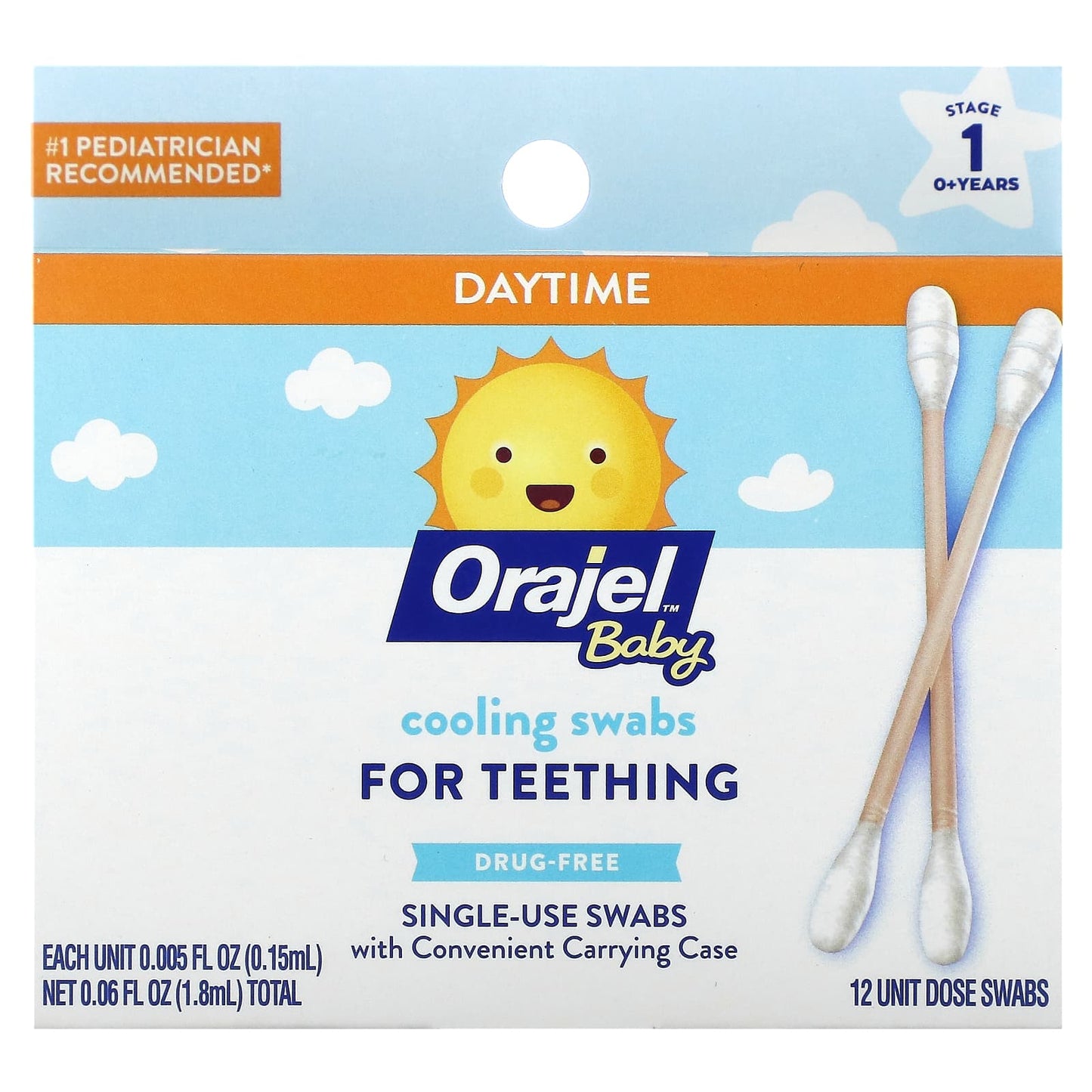 Orajel-Baby Daytime Cooling Swabs for Teething-0+ Years-12 Unit Dose Swabs-0.005 fl oz (0.15 ml)