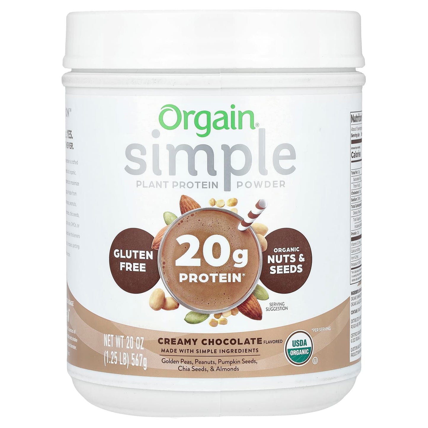 Orgain-Simple-Plant Protein Powder-Creamy Chocolate-1.25 lb (567 g)