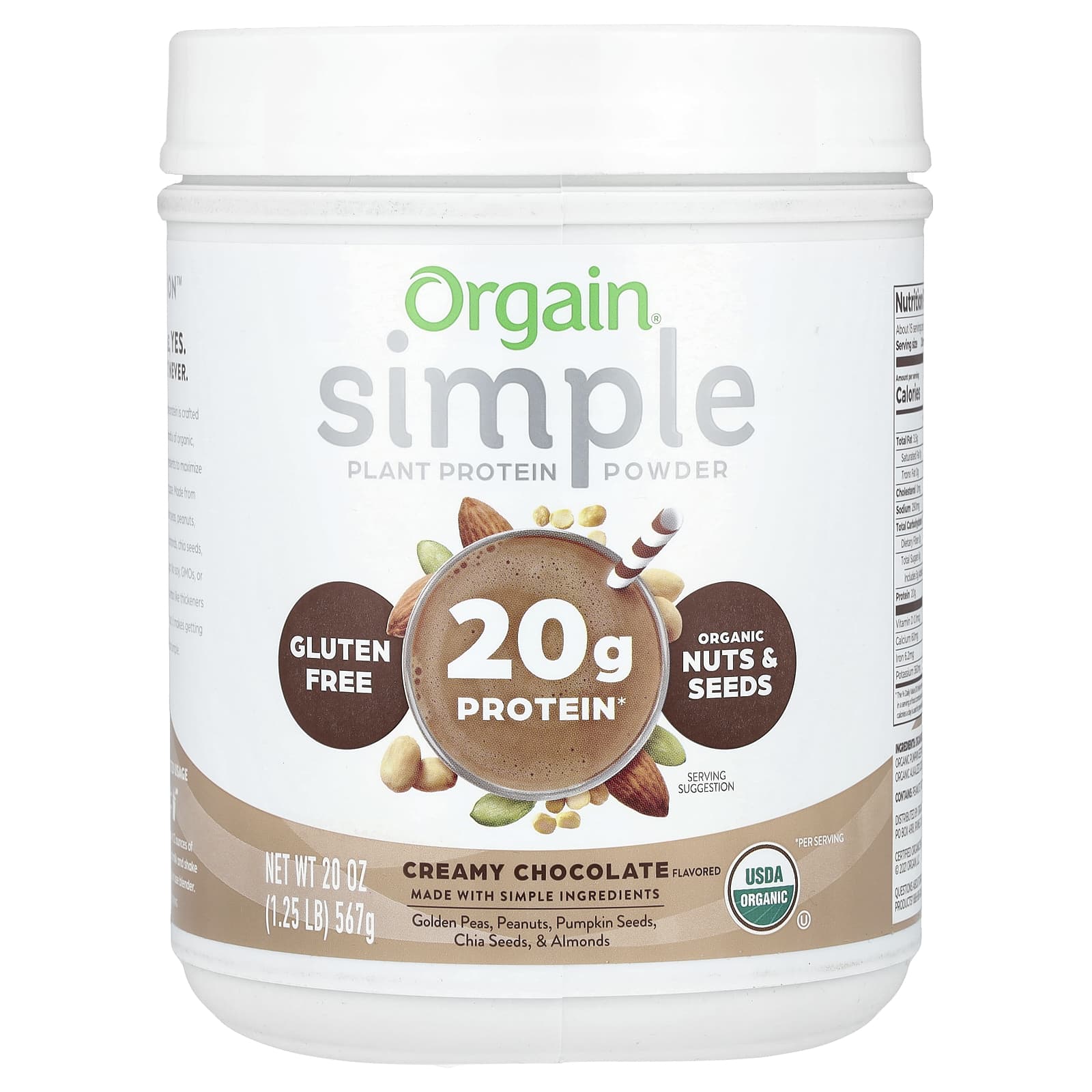 Orgain-Simple-Plant Protein Powder-Creamy Chocolate-1.25 lb (567 g)