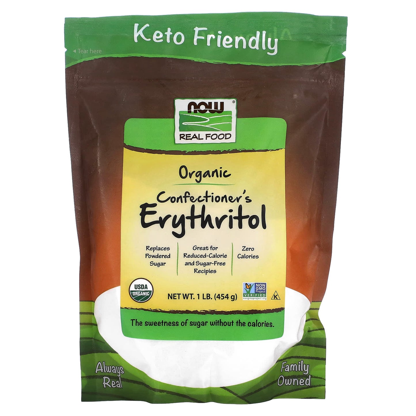 NOW Foods-Real Food-Organic Confectioner's Erythritol-1 lbs (454 g)