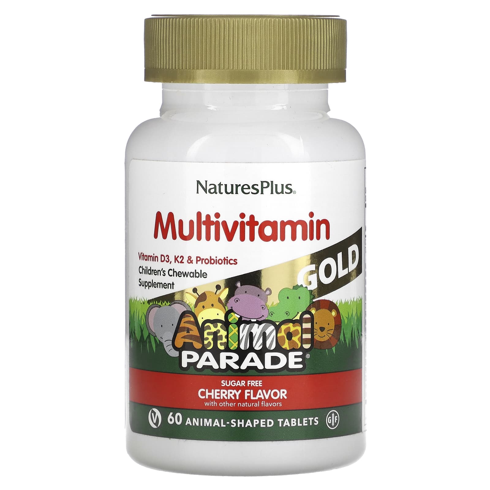 NaturesPlus-Animal Parade Gold-Children's Chewable Multivitamin Supplement-Cherry-60 Animal-Shaped Tablets