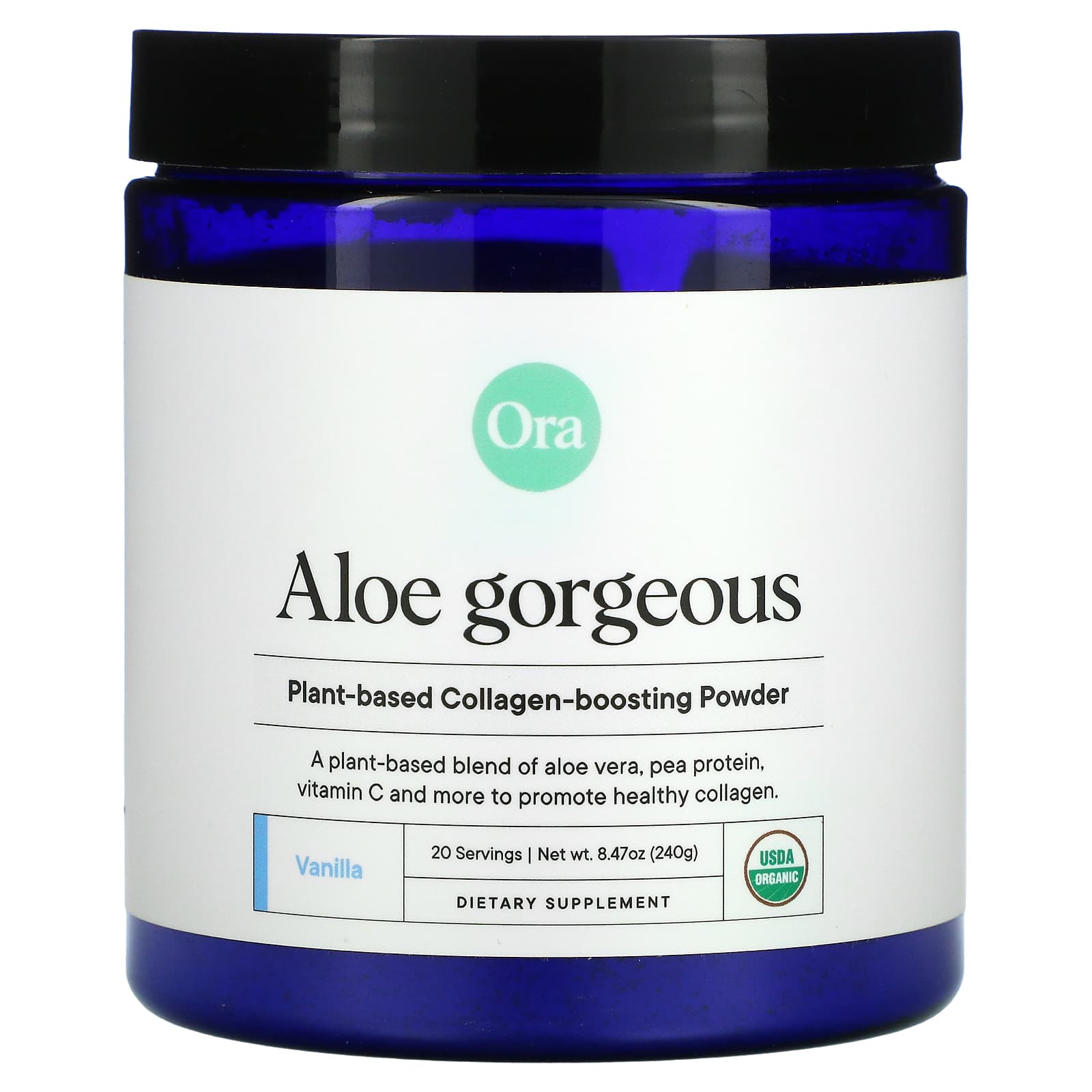 Ora-Aloe Gorgeous-Plant-Based Collagen-Boosting Powder-Vanilla -8.47 oz (240 g)