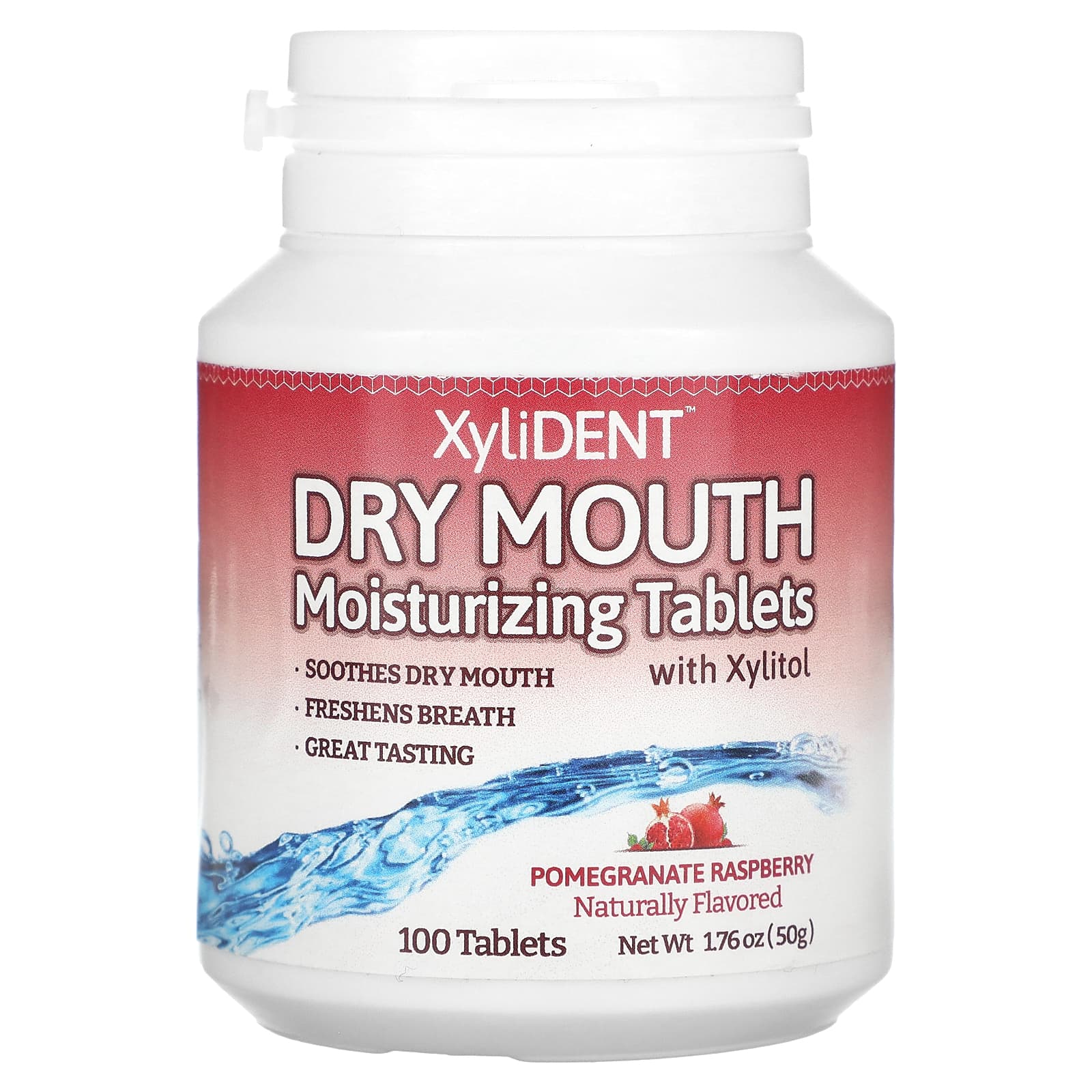 XyliDENT-Dry Mouth-Moisturizing Tablets with Xylitol-Pomegranate Raspberry-100 Tablets-1.76 oz (50 g)