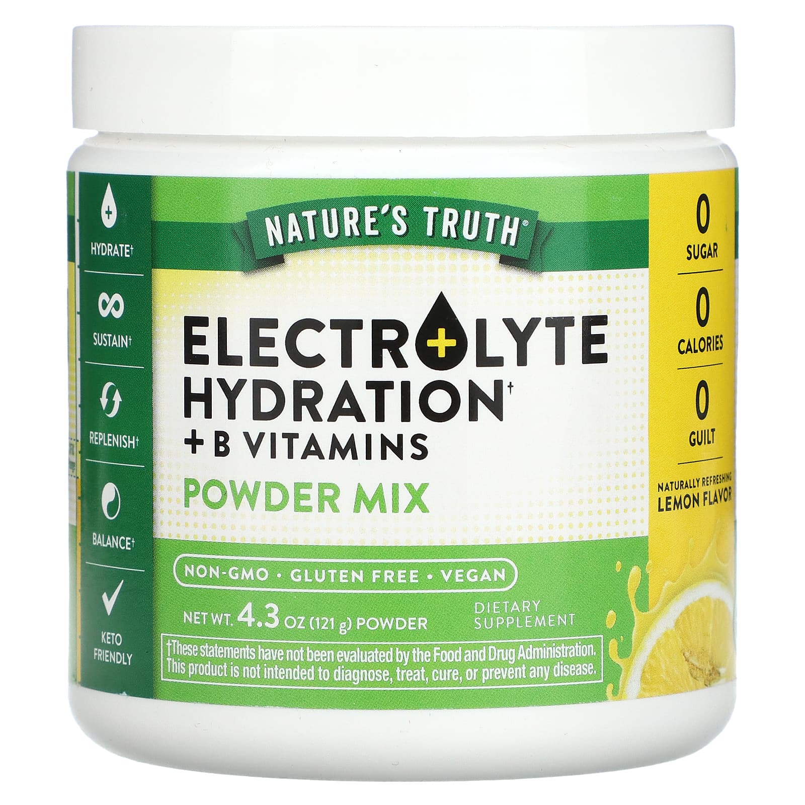 Nature's Truth-Electrolyte Hydration + B Vitamins-Powder Mix-Lemon-4.3 oz (121 g)