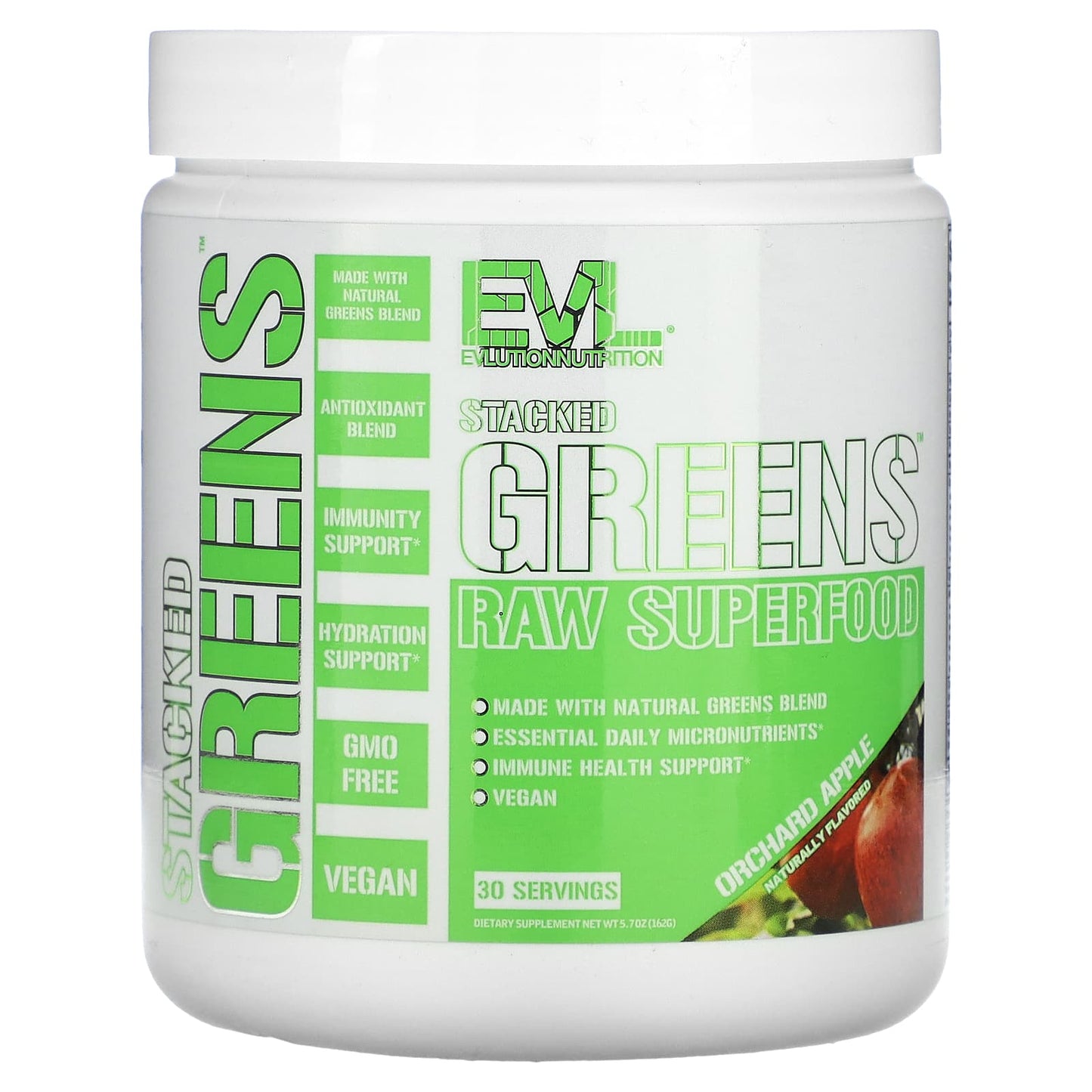 EVLution Nutrition-Stacked Greens Raw Superfood-Orchard Apple-5.7 oz (162 g)