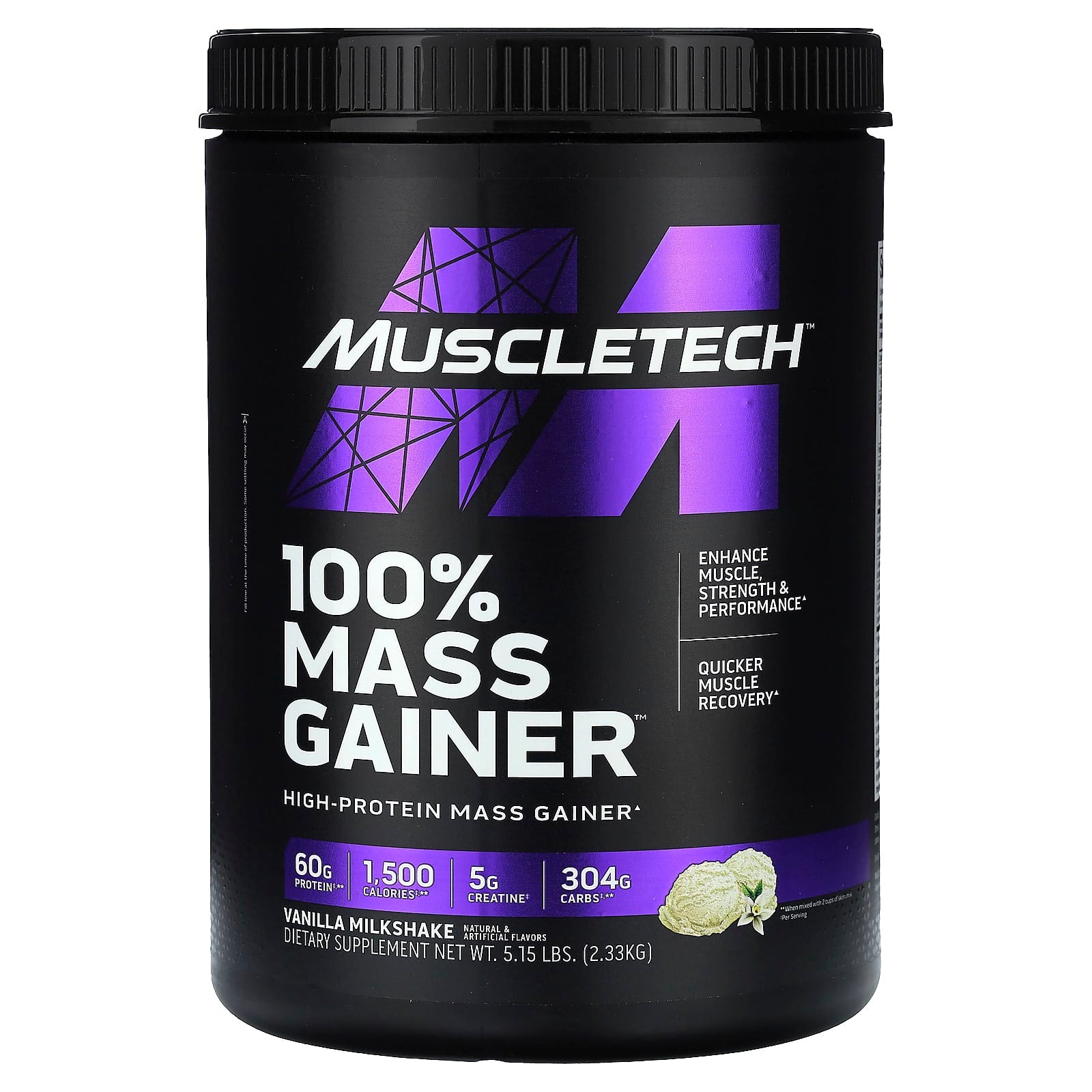 MuscleTech-100% Mass Gainer-Vanilla Milkshake-5.15 lbs (2.33 kg)