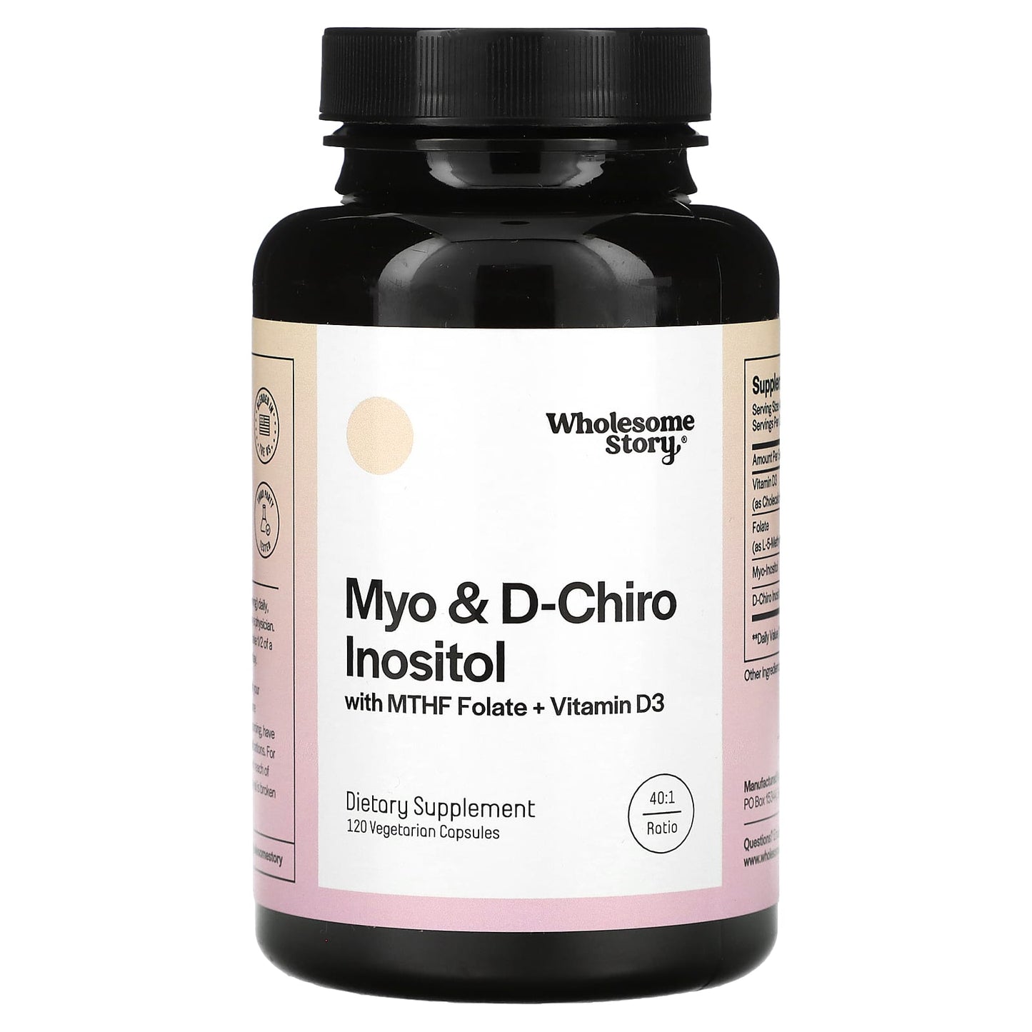 Wholesome Story-Myo & D-Chiro Inositol with MTHF Folate + Vitamin D3-120 Vegetarian Capsules