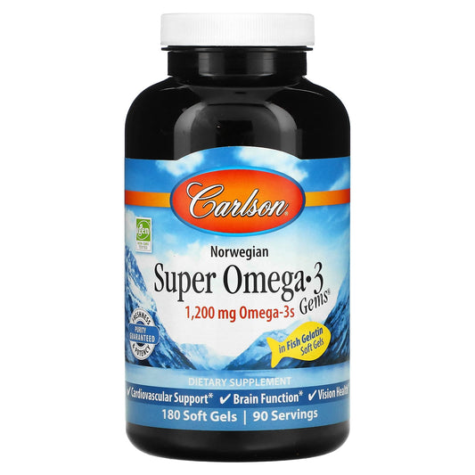 Carlson-Norwegian-Super Omega-3 Gems-1,200 mg-180 Soft Gels (600 mg per Soft Gel)