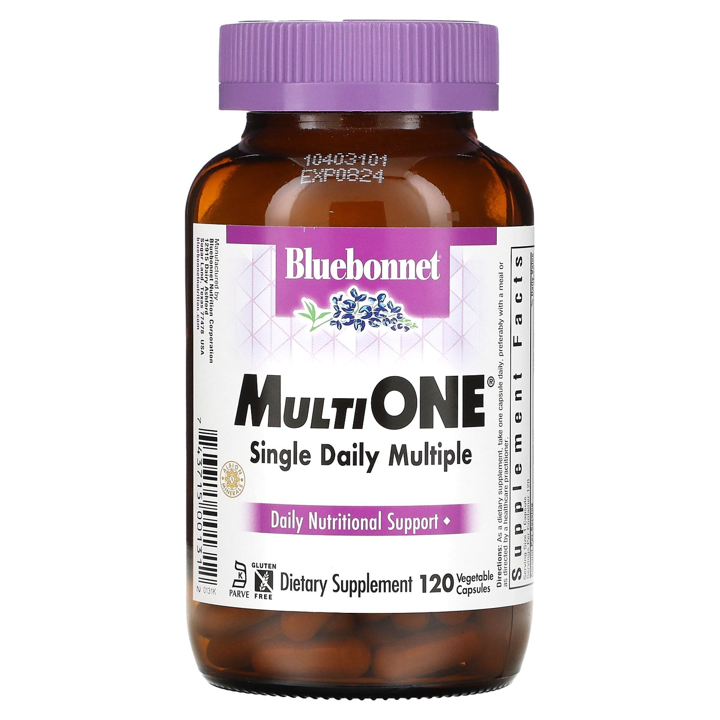 Bluebonnet Nutrition-MultiONE-Single Daily Multiple-120 Vegetable Capsules