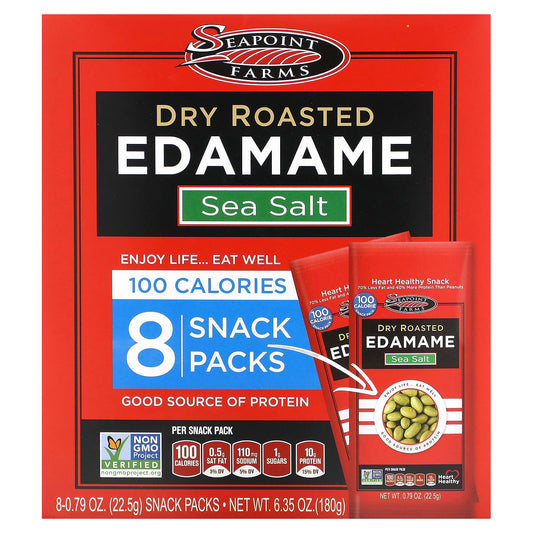 Seapoint Farms-Dry Roasted Edamame-Sea Salt-8 Snack Packs-0.79 oz (22.5 g) Each