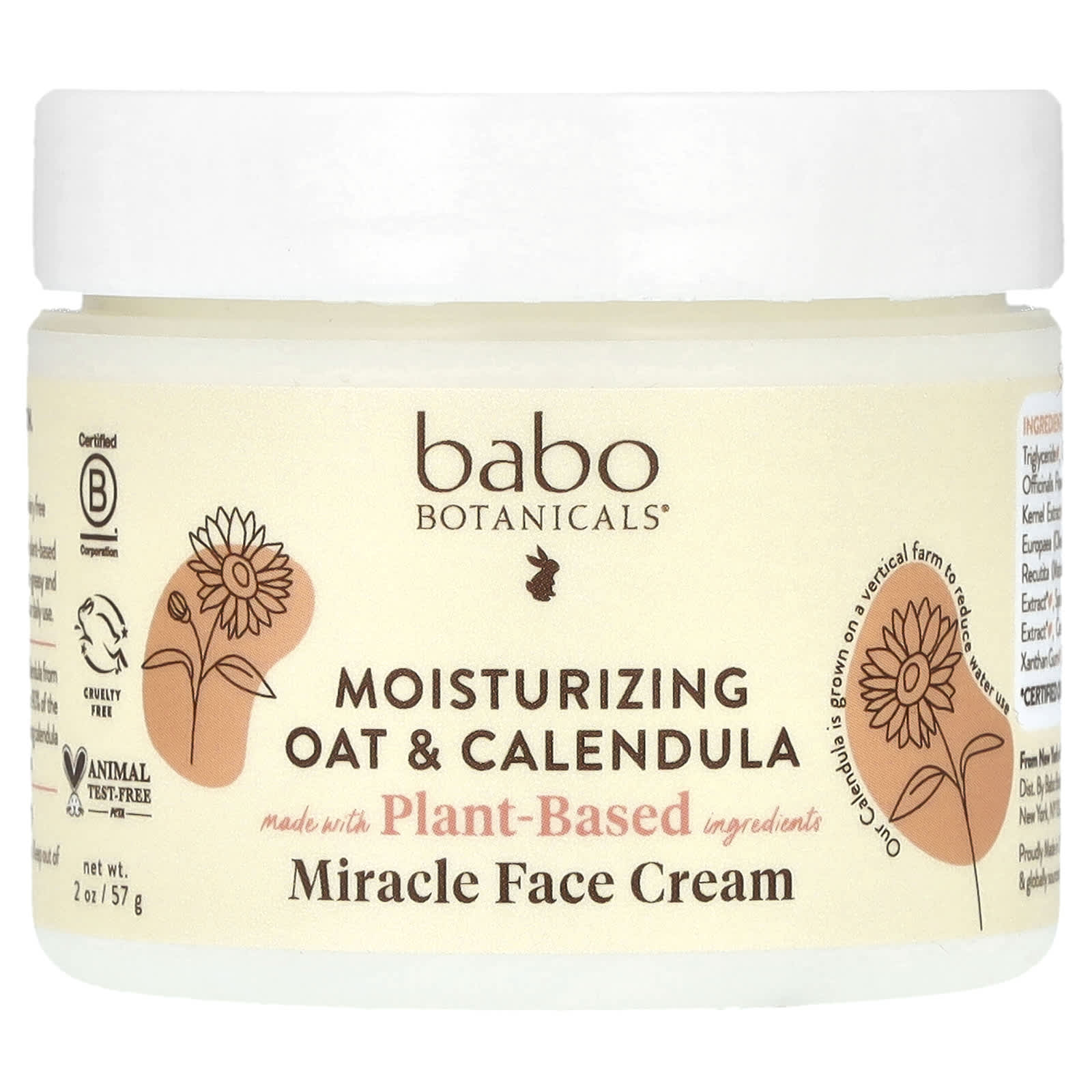 Babo Botanicals-Moisturizing Miracle Face Cream-Oat & Calendula-2 oz (57 g)