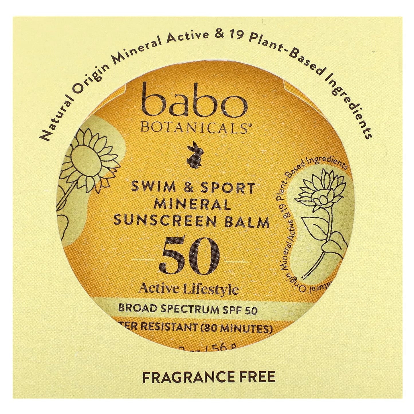 Babo Botanicals, Swim & Sport Mineral Sunscreen Balm, SPF 50, Fragrance Free, 2 oz (56 g)