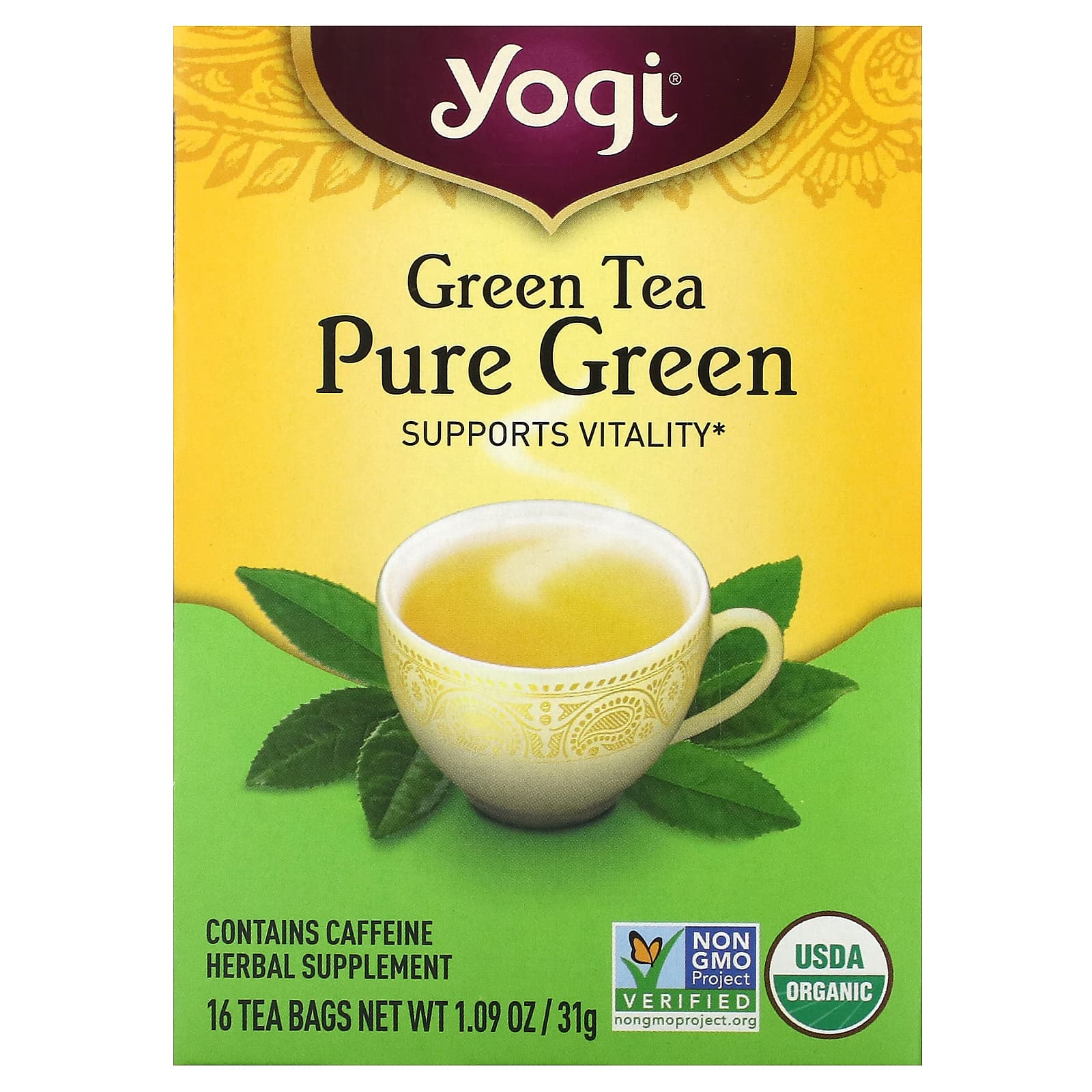 Yogi Tea-Green Tea Pure Green-16 Tea Bags-1.09 oz (31 g)