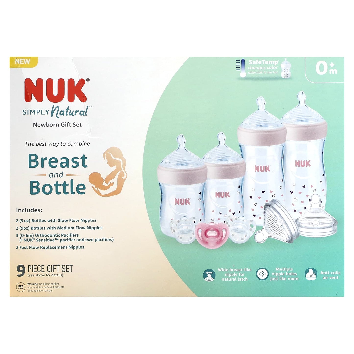 NUK-Simply Natural Bottle with SafeTemp-Newborn Gift Set-0+ Months-9 Pieces