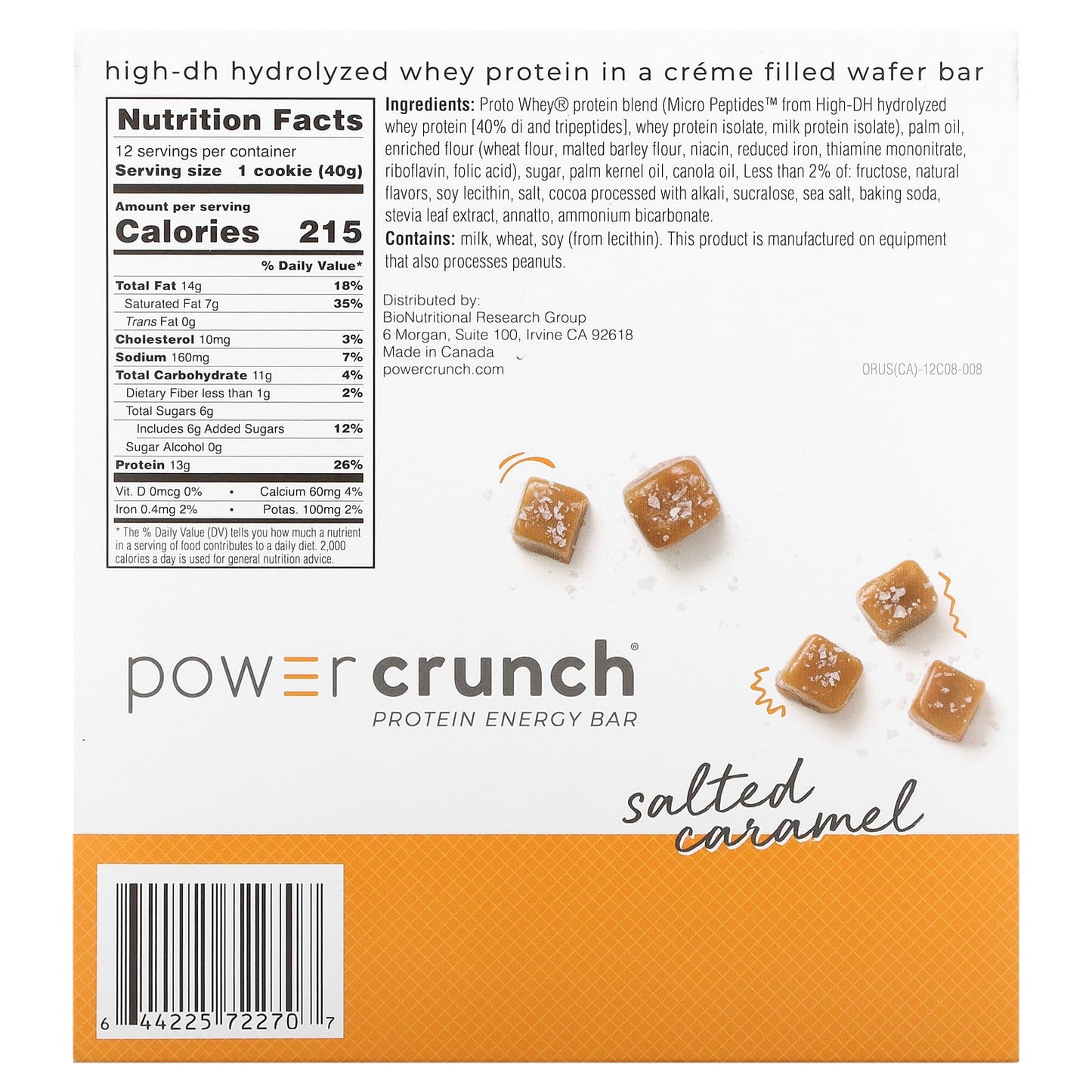 BNRG, Power Crunch Protein Energy Bar, Salted Caramel, 12 Bars, 1.4 oz (40 g) Each