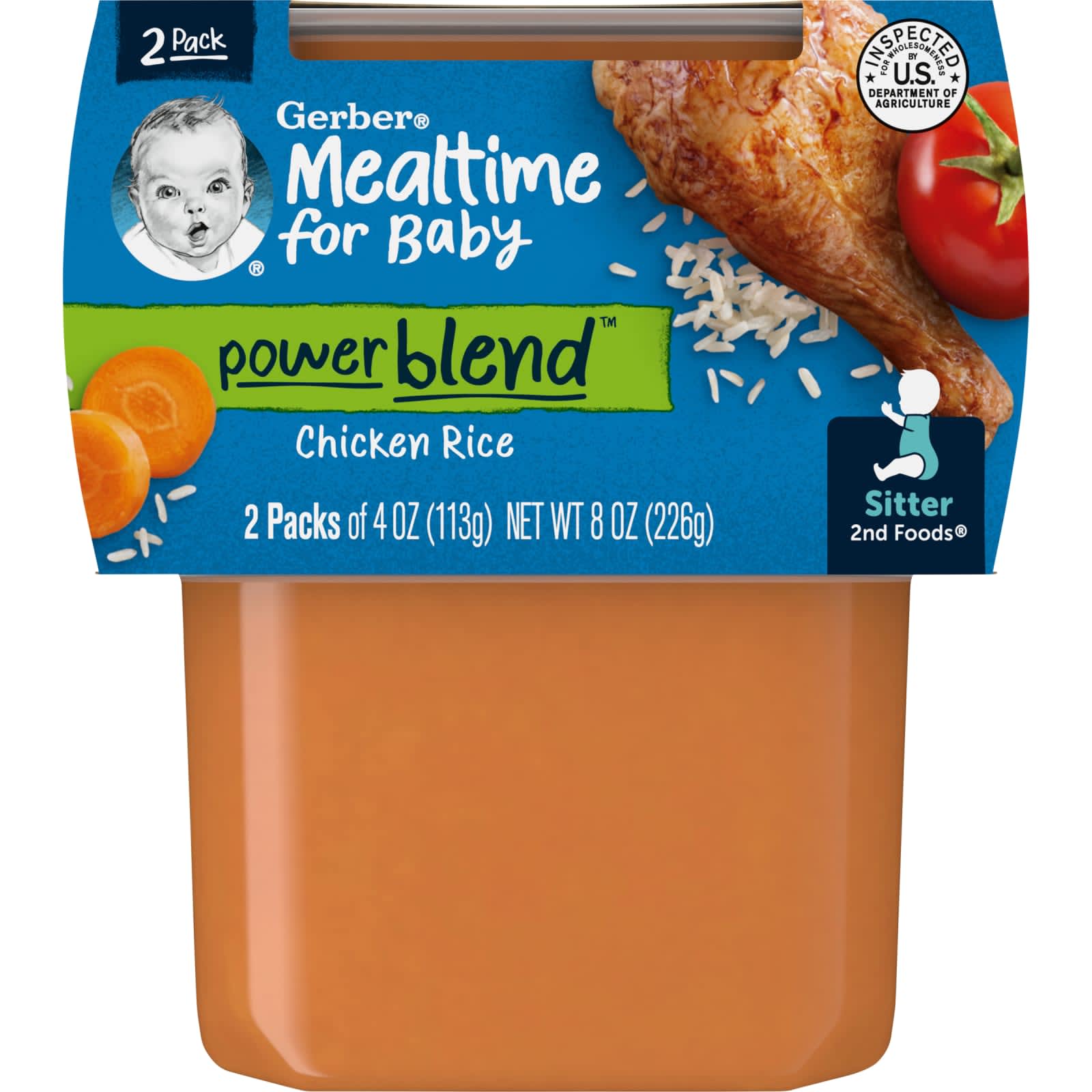 Gerber-Mealtime for Baby-Power Blend-2nd Foods-Chicken Rice-2 Pack-4 oz (113 g) Each