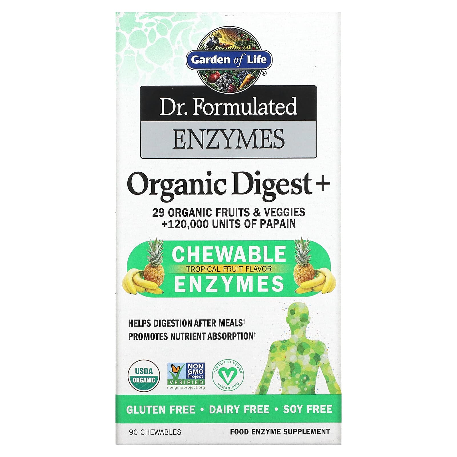 Garden of Life-Dr. Formulated Enzymes-Organic Digest +-Tropical Fruit -90 Chewables