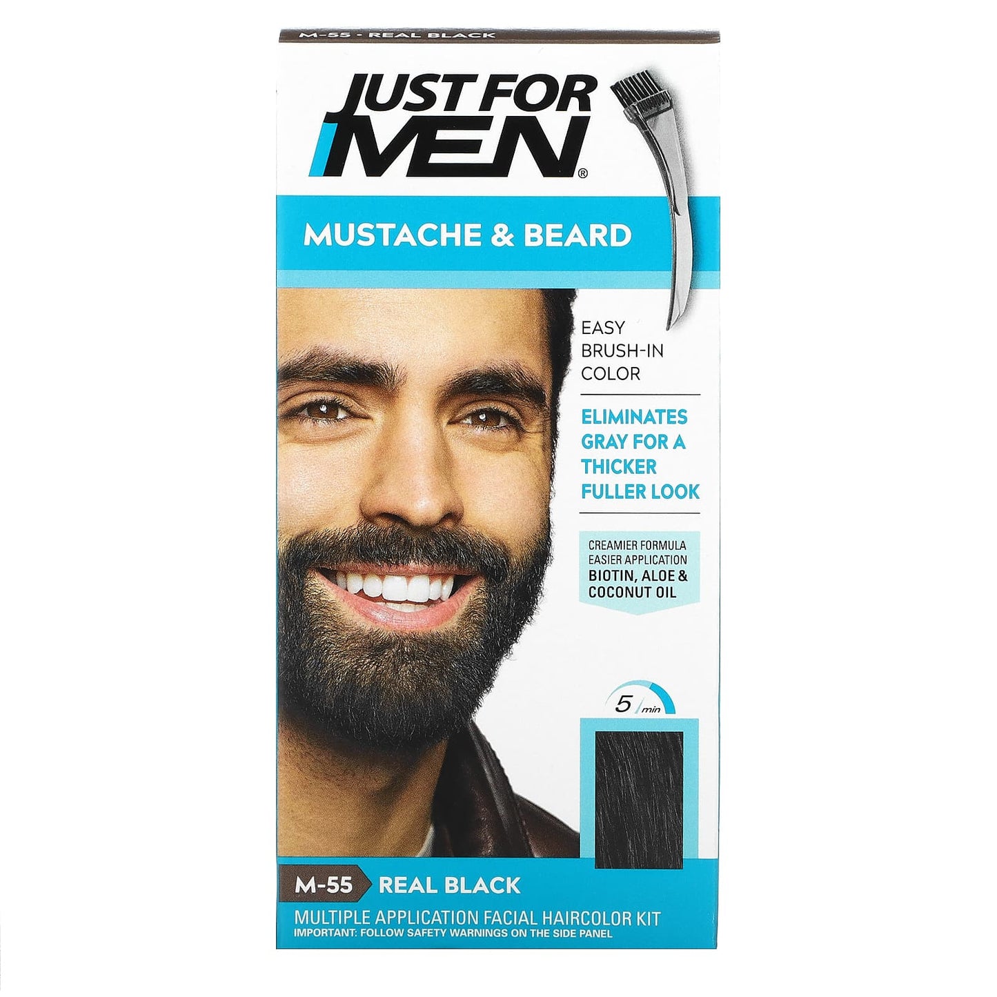 Just for Men-Mustache & Beard-Brush-In Color Gel-Real Black M-55-2 x 0.5 oz (14 g)