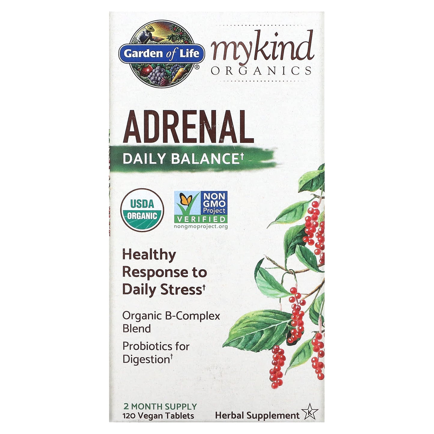 Garden of Life-MyKind Organics-Adrenal-Daily Balance-120 Vegan Tablets