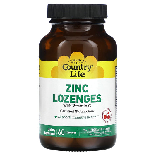 Country Life-Zinc Lozenges with Vitamin C-Cherry-60 Lozenges