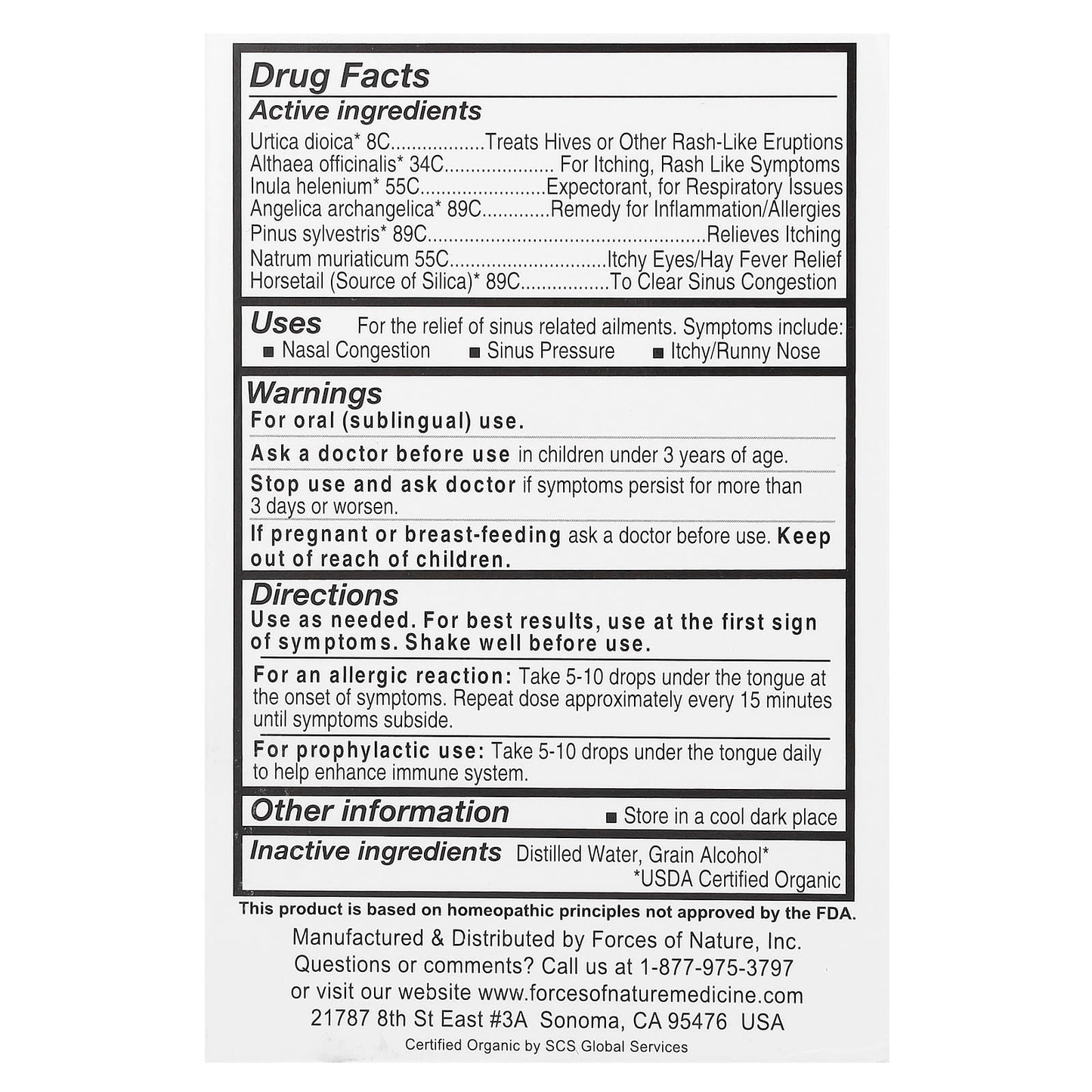 Forces of Nature, Allergy, Organic Plant Medicine, Maximum Strength, 0.34 fl oz (10 ml)