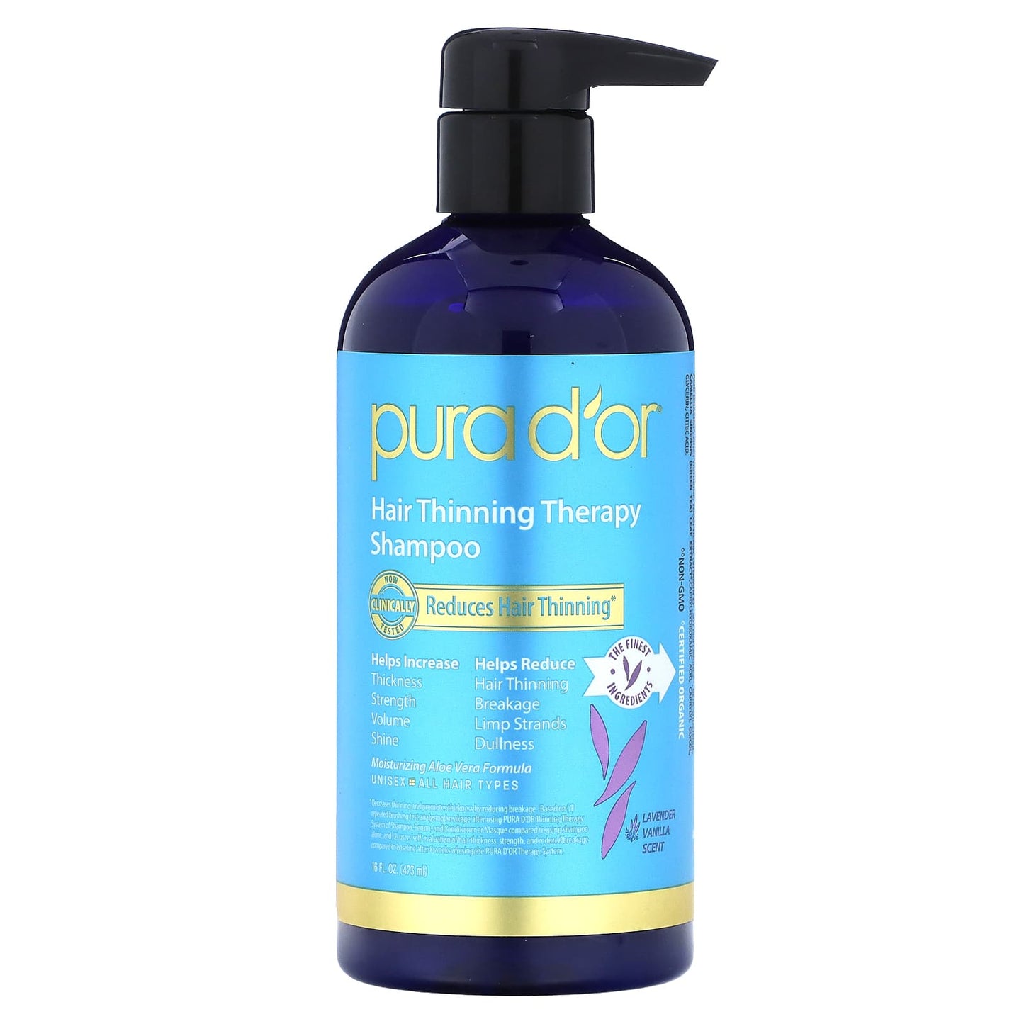 Pura D'or-Hair Thinning Therapy Shampoo-Lavender Vanilla-16 fl oz (473 ml)