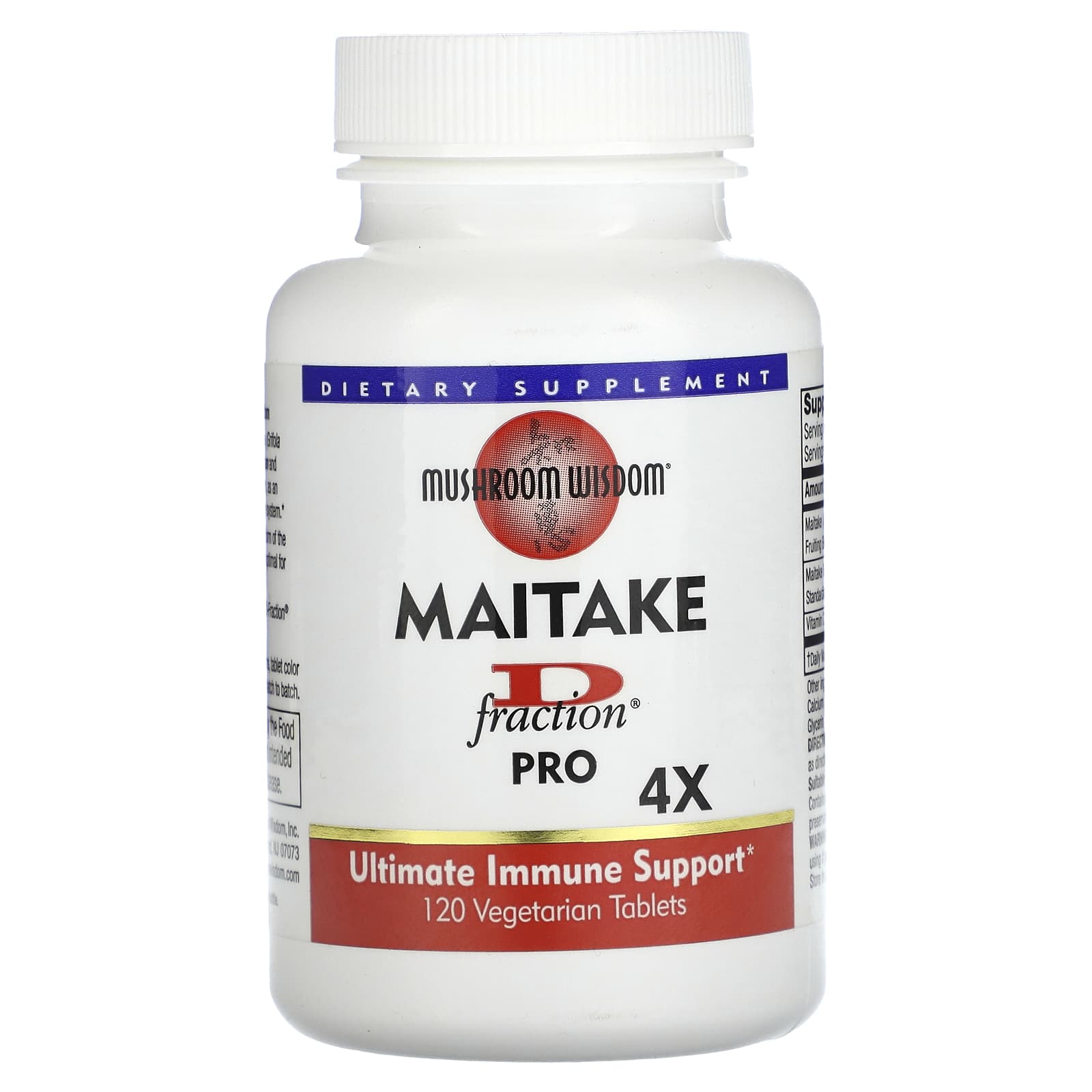 Mushroom Wisdom-Maitake D-Fraction-Pro 4X-120 Vegetarian Tablets