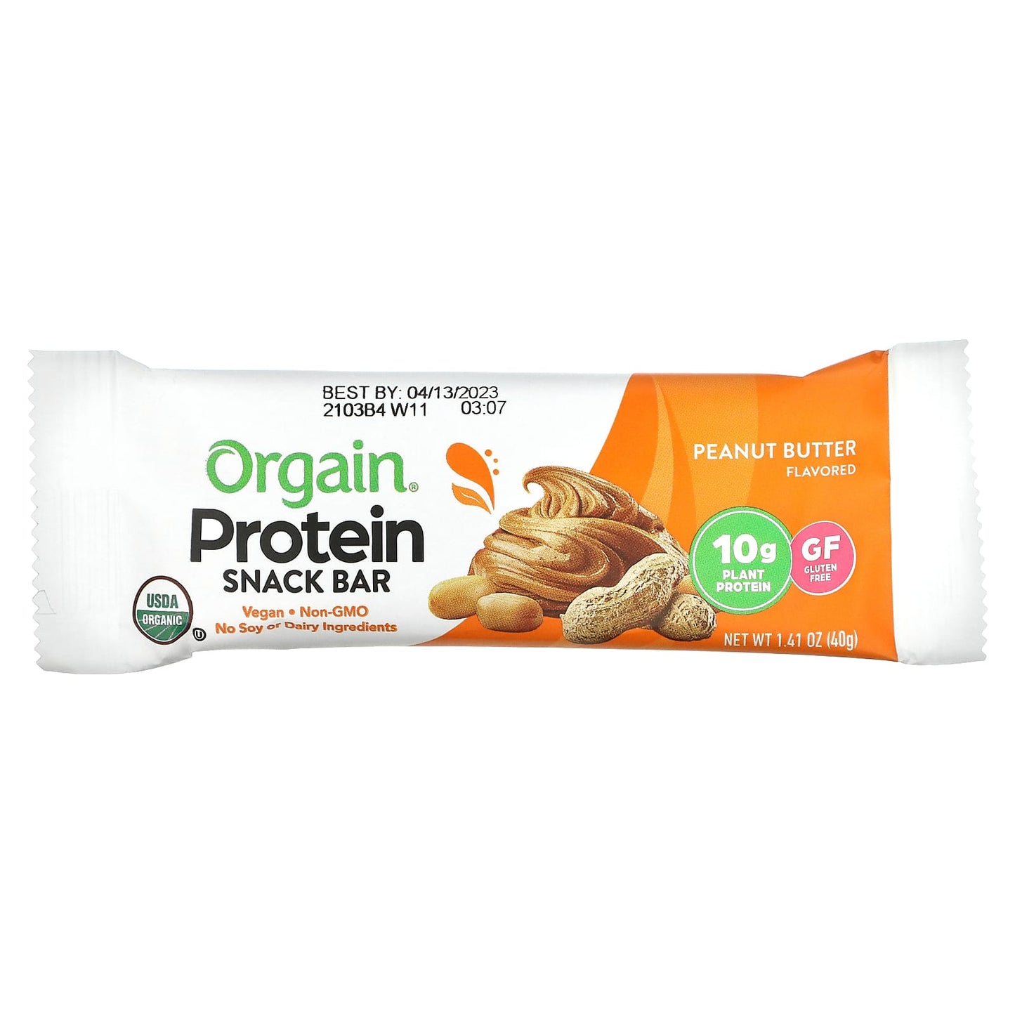 Orgain, Organic Plant-Based Protein Bar, Peanut Butter, 12 Bars, 1.41 oz (40 g) Each