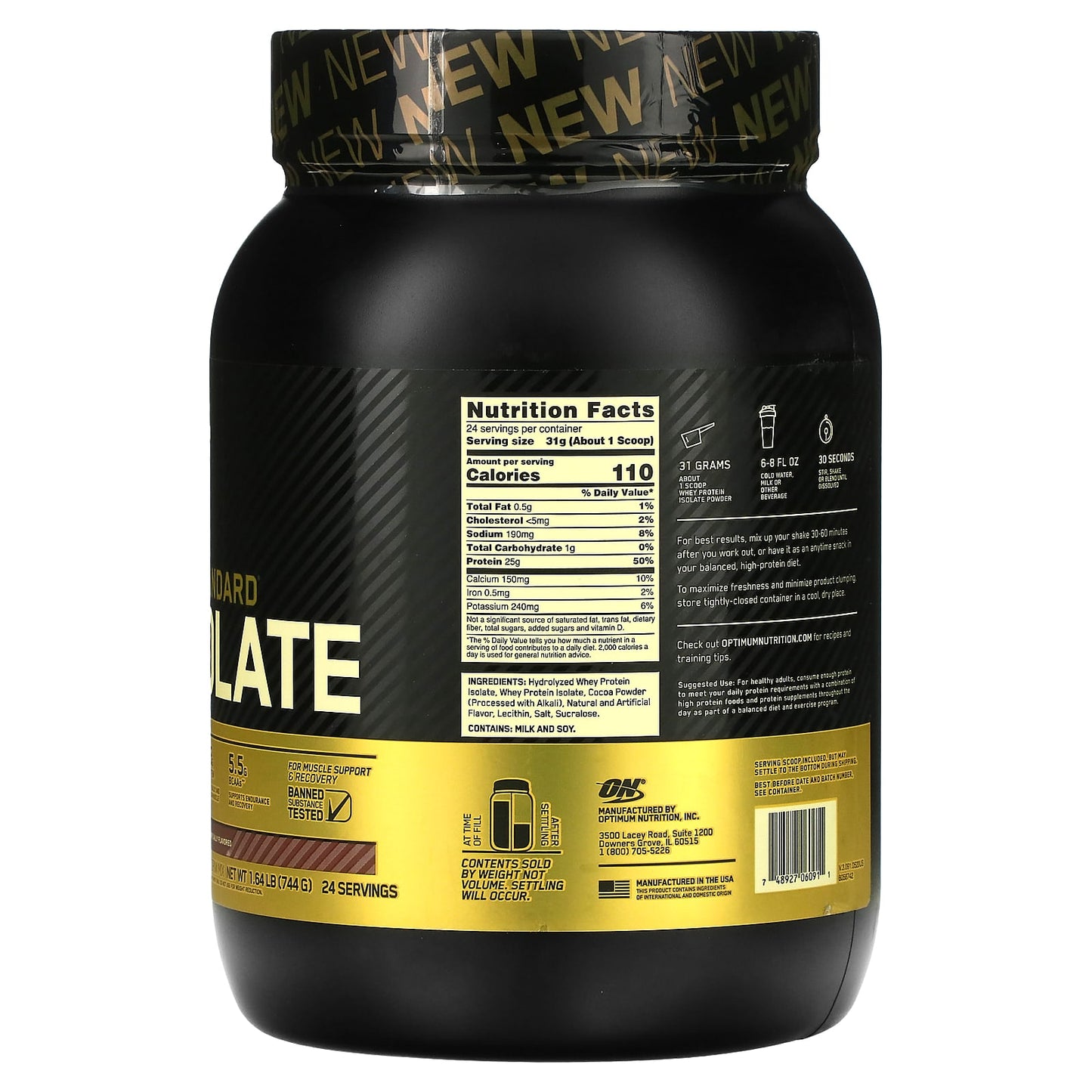 Optimum Nutrition, Gold Standard 100% Isolate, Chocolate Bliss, 1.64 lb (744 g)